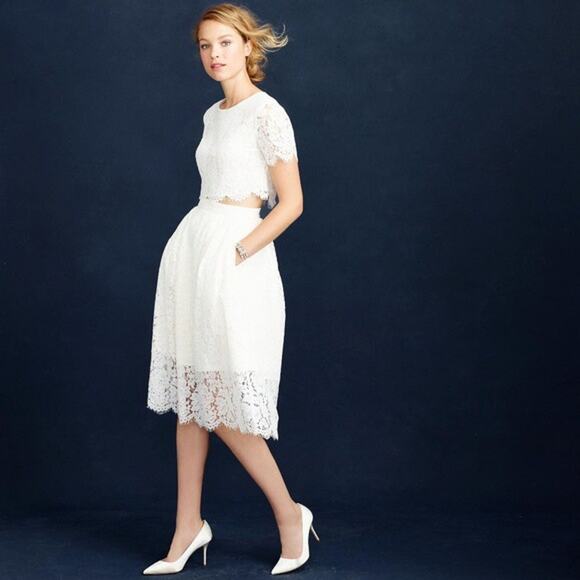 J Crew Collection Floral Lace Midi Skirt and Cropped Top Ivory Set Size 0 - Picture 1 of 16